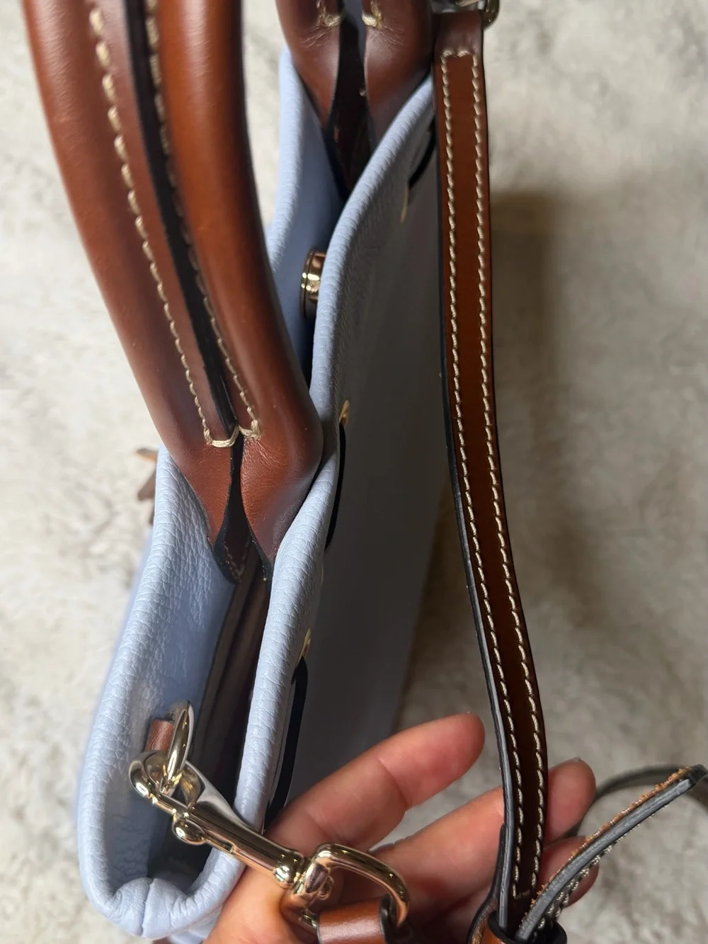 NWOT Dooney & Bourke Wakefield Pale / Sky Blue Pebbled Leather Tassel Tote - Picture 10 of 17